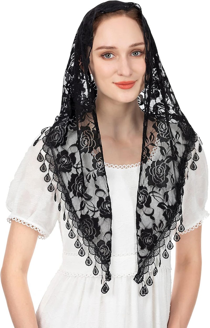 Wgior Triangle Veil for Church - Lace Chapel Catholic Mass Head Covering Scarf Mantilla for Women - Image 2